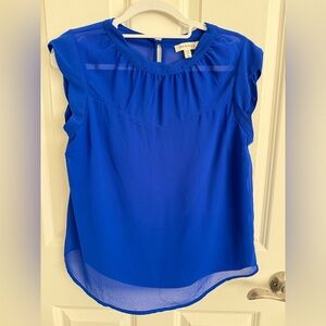 Monteau | Royal Blue Scalloped Cap Sleeve Blouse